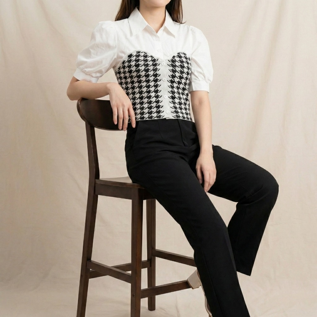 SONNE = Velicia Top | Pakaian Wanita dengan Desain Houndstooth Elegan