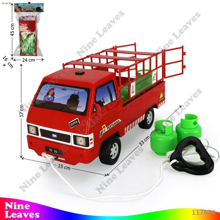 Mainan Anak Mobil Pick Up L-300 Pertamina Muat LPG F/W + Tali Penarik Kontainer/Pick Up Truck