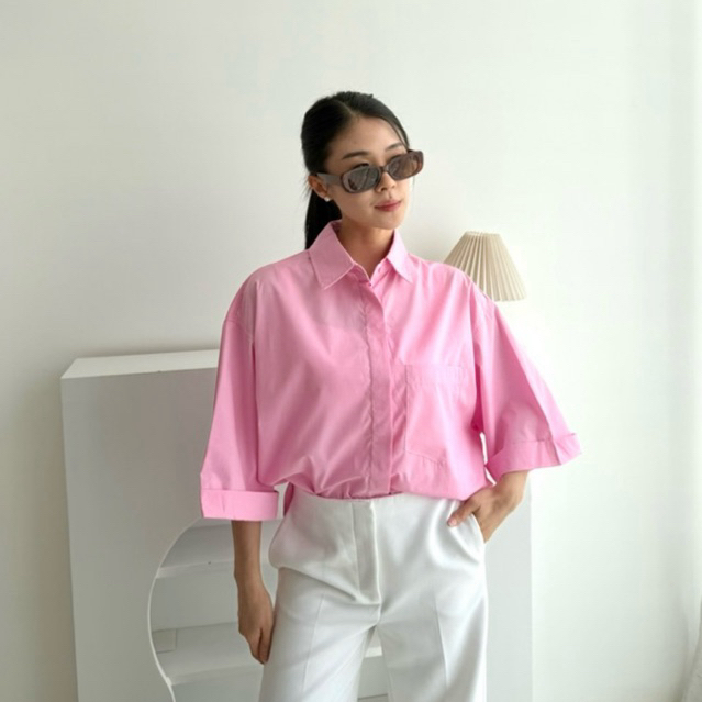 [ MAFIA ] FAY SHIRT/Kemeja outer oversize katun lengan pendek big size jumbo