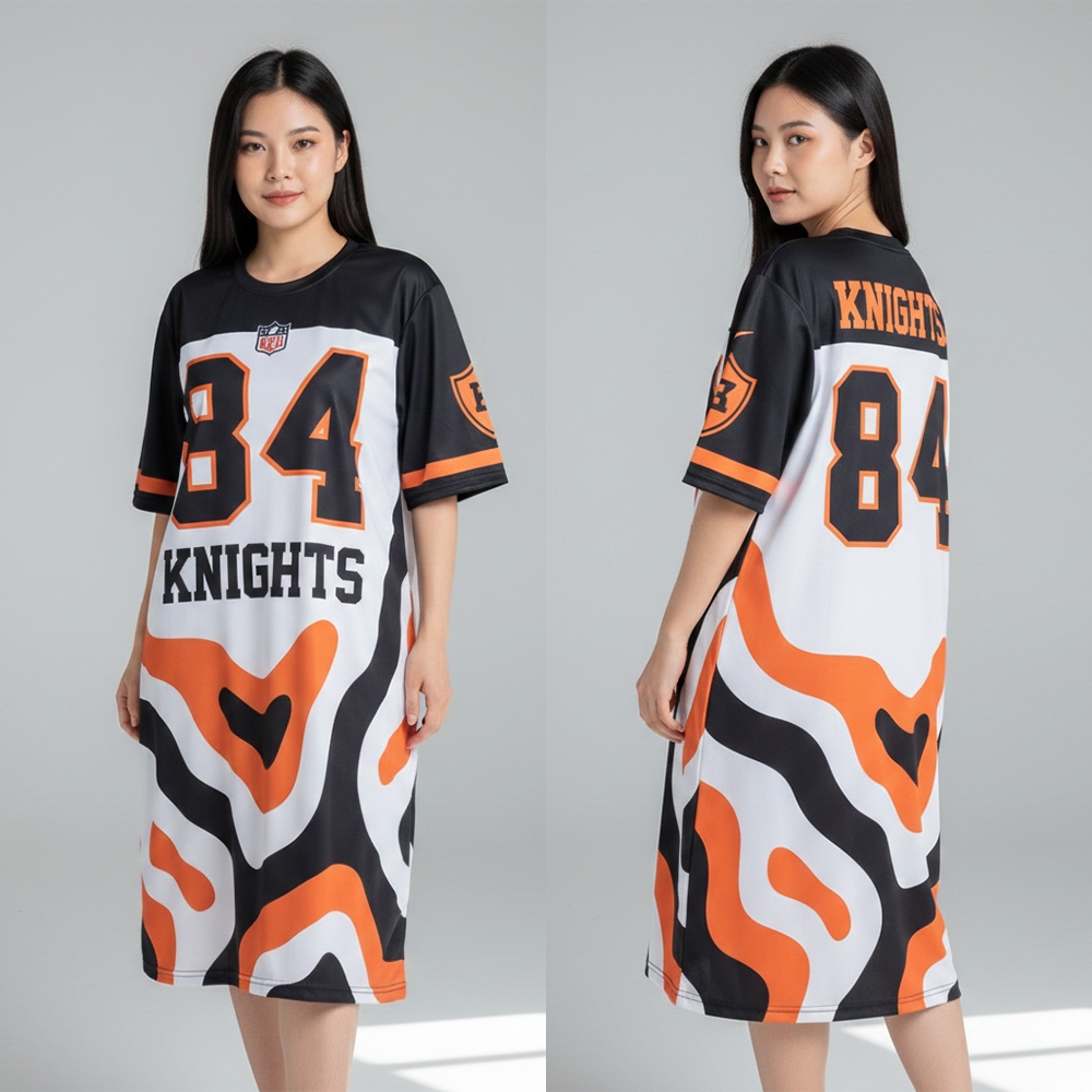Dress Jersey Wanita Knights 84 Dress Jersey Casual Daily Midi Dress Wanita Motif Printing Yukari