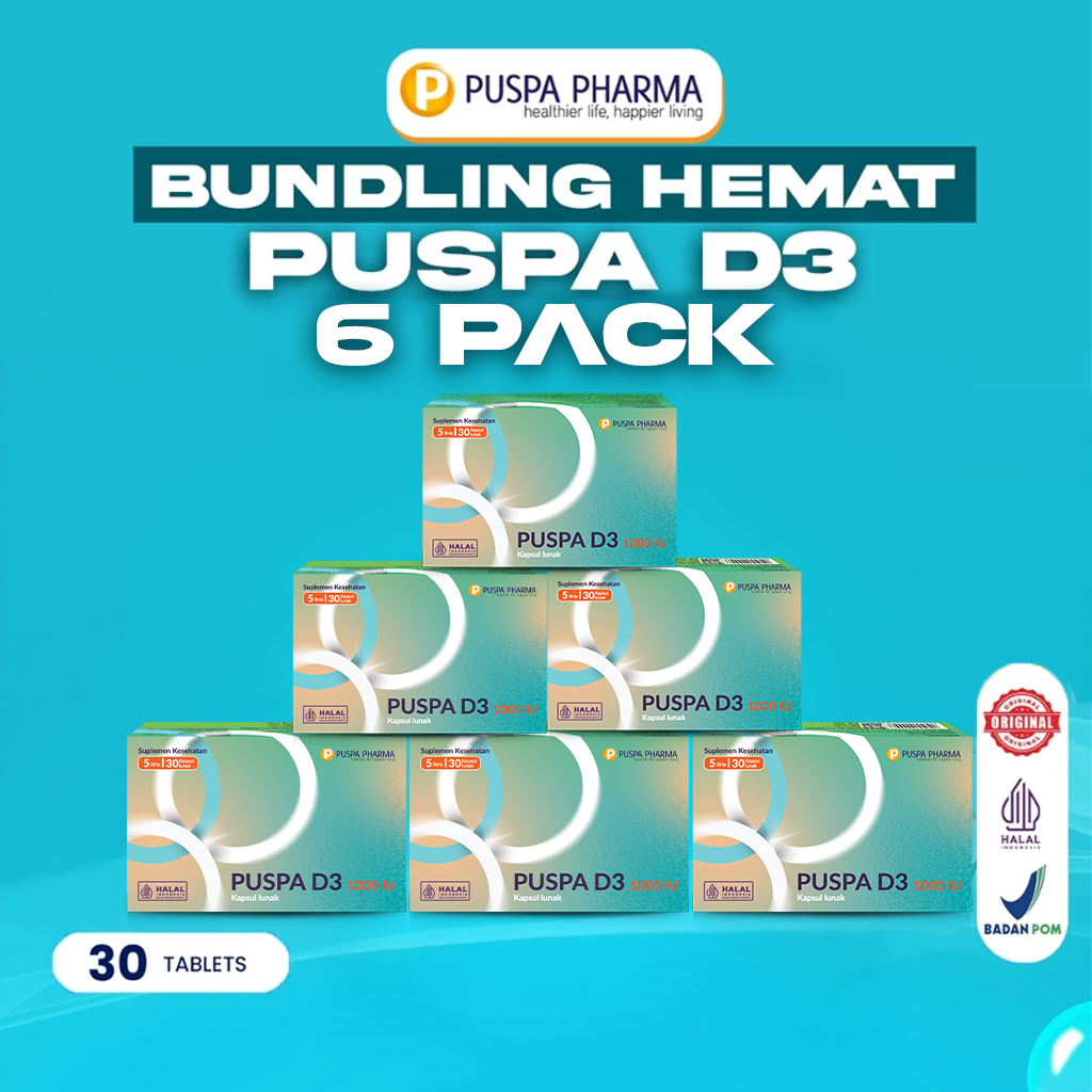 BUNDLING HEMAT 6 Box Puspa D3 1000 IU - Vitamin D3 1000 IU Paket 6 Box