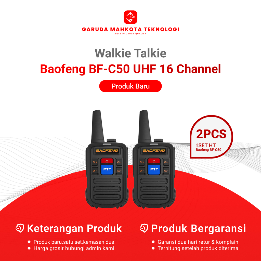HT Walkie Talkie HT Baofeng BF-C50 2 Unit 1 Pasang Singleband UHF 16 Channel 1 PASANG 2 UNIT