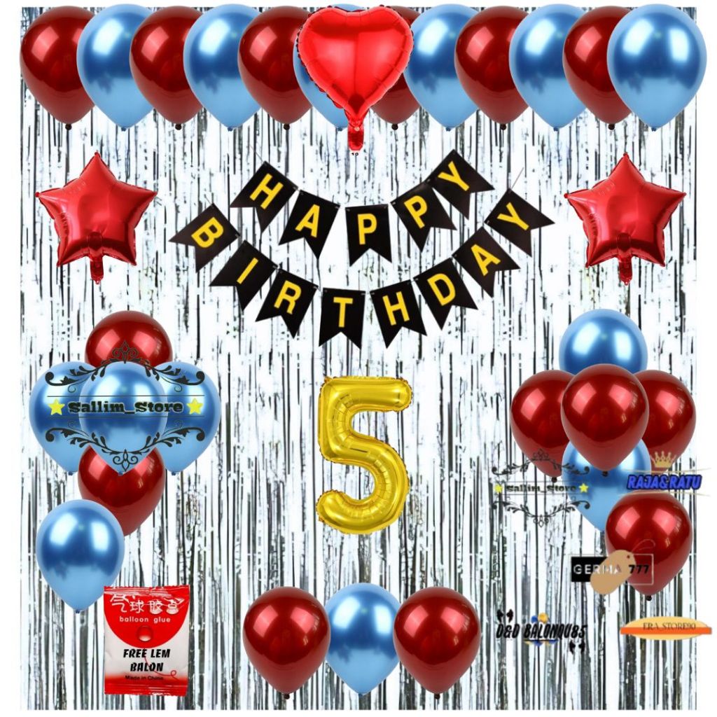 Set Dekorasi Hiasan Balon Pesta Ulang Tahun Anak Banner Happy Birthday Tirai Foil Ultah Silver