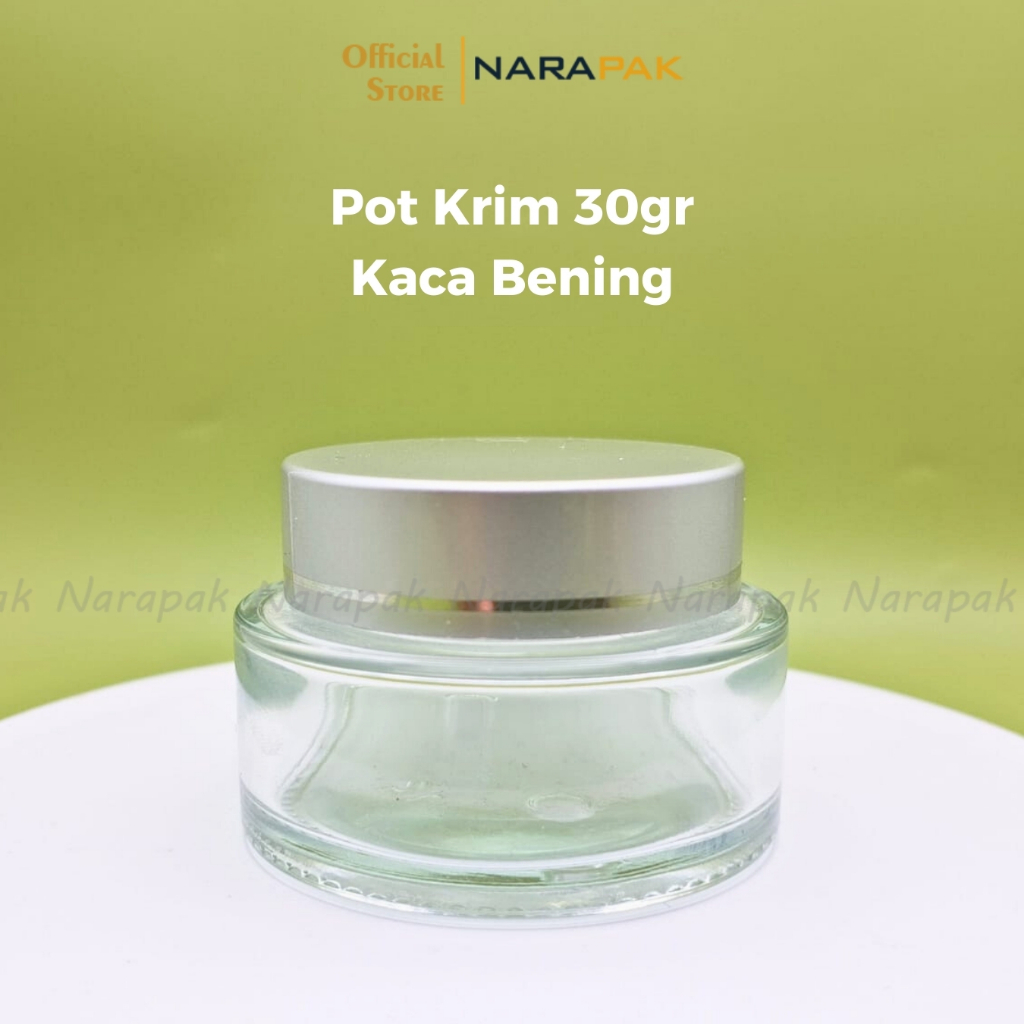 Pot Krim Kosmetik 30ml Kaca Bening Tutup Silver Tempat Krim Wajah Skincare PMK30B