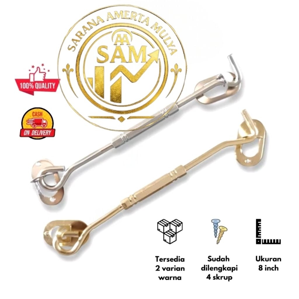 Hak Angin Jendela 8 Inch Penahan Jendela Stainless Tebal Set Sekrup