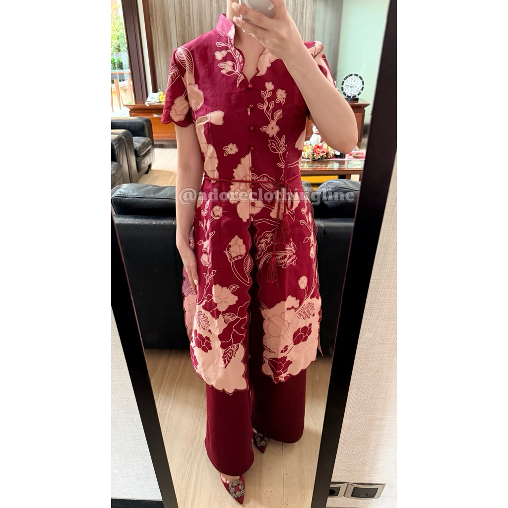 Atasan Batik Tunik Modern Merah - Adore