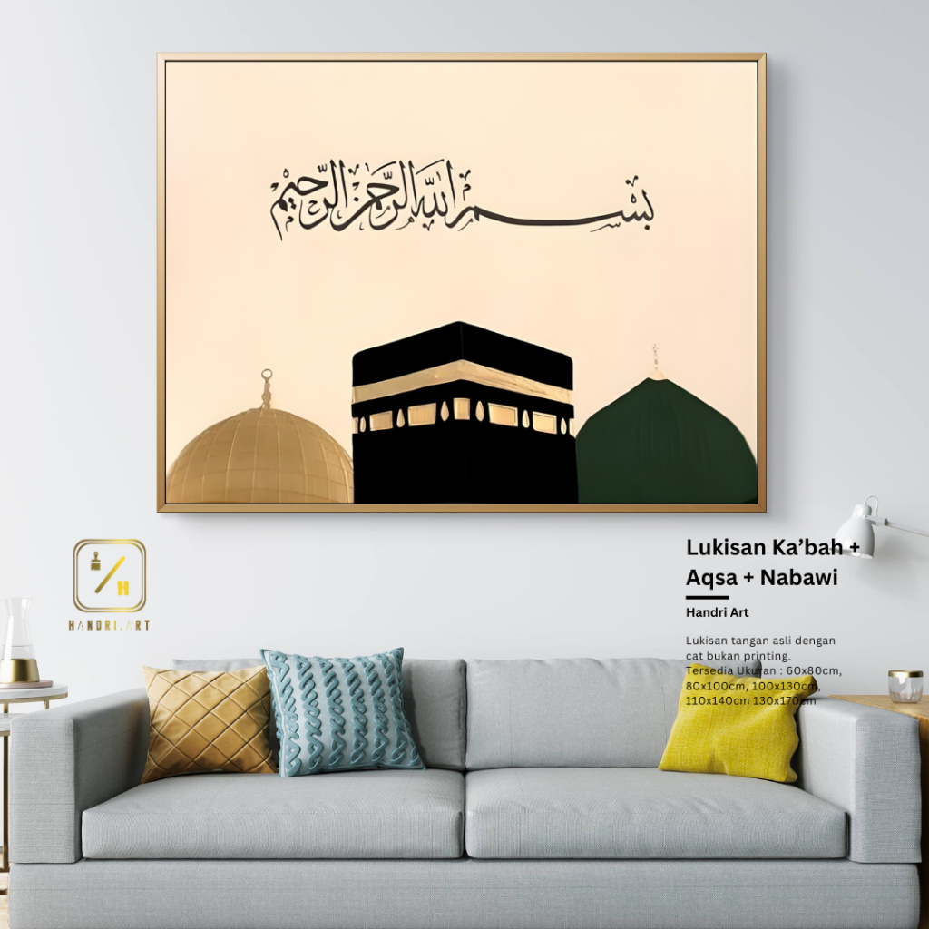 HandriArt | Lukisan Ka'bah Aqsa Nabawi Abstrak Minimalis Modern | Lukisan Landscape| Lukisan Tangan 