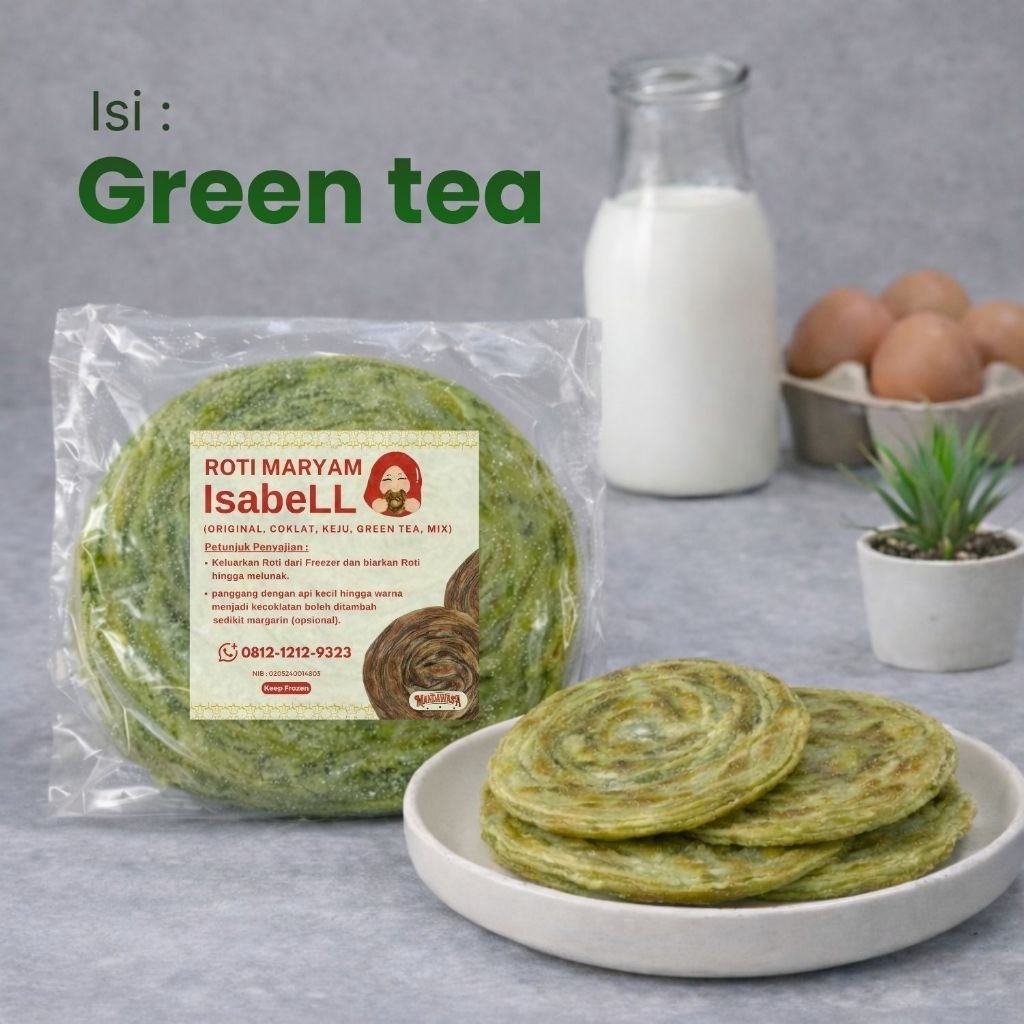 ROTI MARYAM / ROTI CANAI / PARATHA / FATIRA, Varian Greentea ( Besar ), Isi 10, Diameter ±13 cm