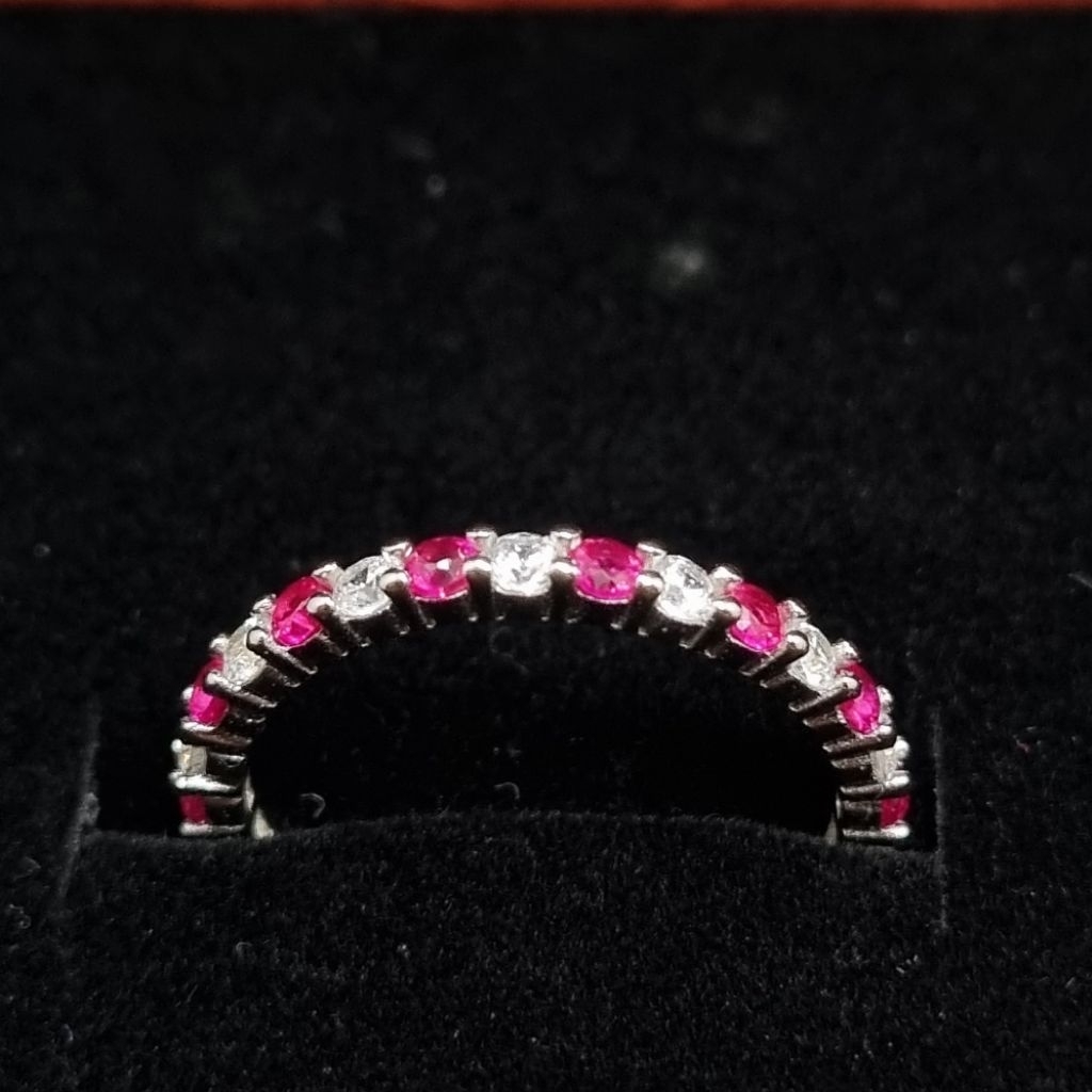 (Swancraft SW-1337R) Cincin Listring Pink and White Zircon Cantik Setting Silver Perak S925 lapis em