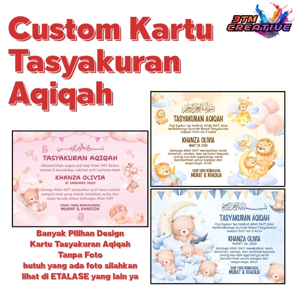 Custom Kartu Tasyakuran Aqiqah / Cetak Kartu Tasyakuran Aqiqah