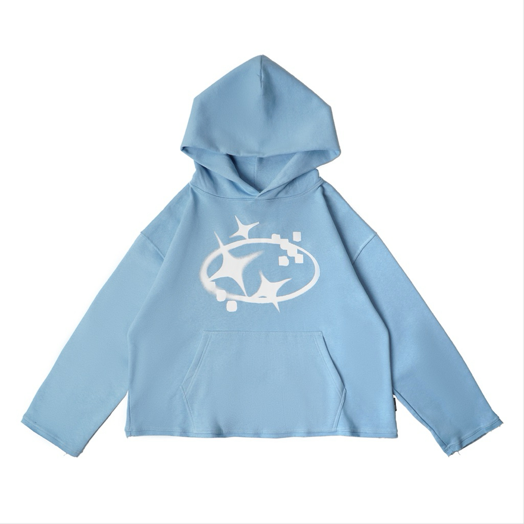 Boxy Hoodie - Archi Distressed Sky Blue