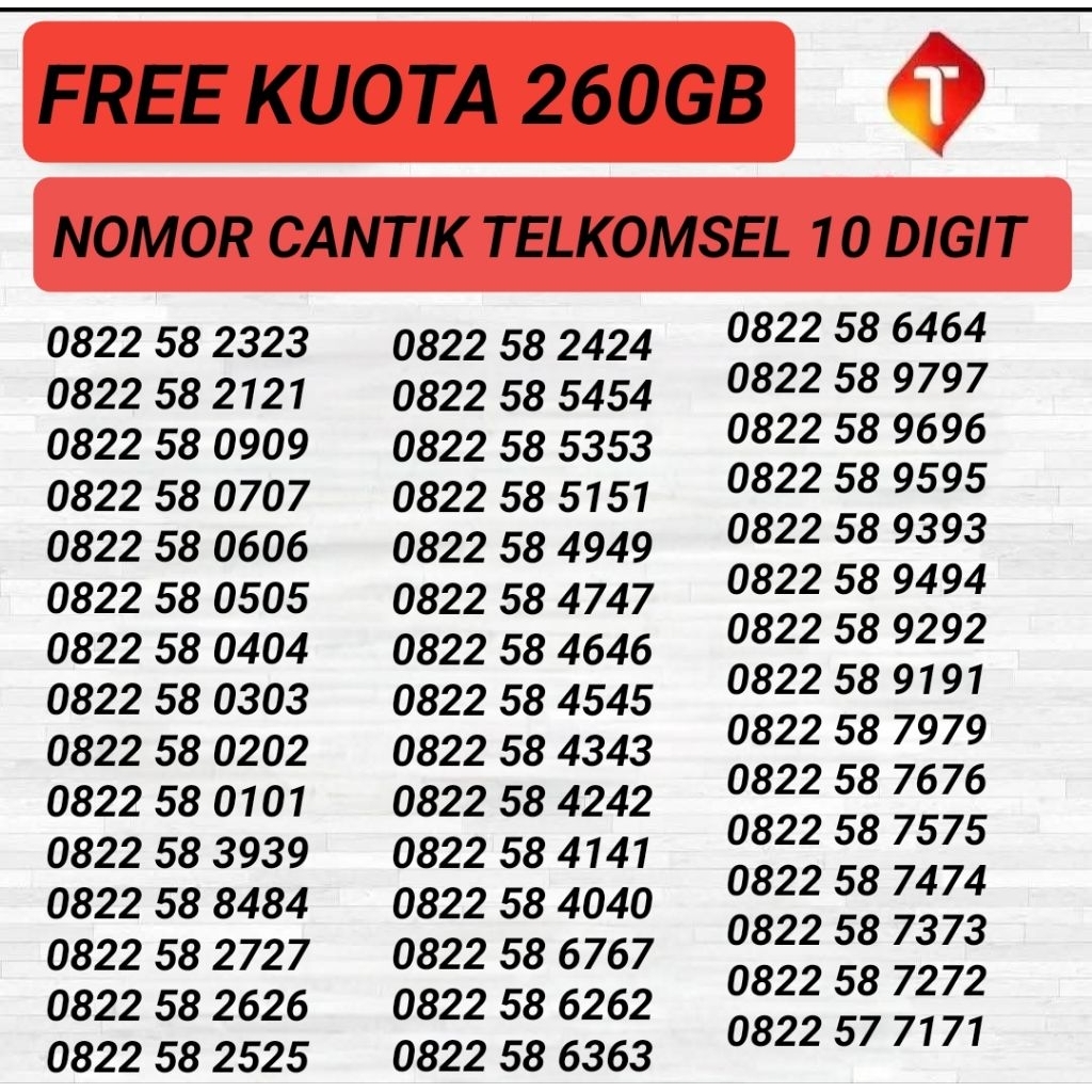 NOMOR CANTIK SIMPATI 10 DIGIT 0822 58 ABAB - NOMOR CANTIK TELKOMSEL 10 DIGIT 5G