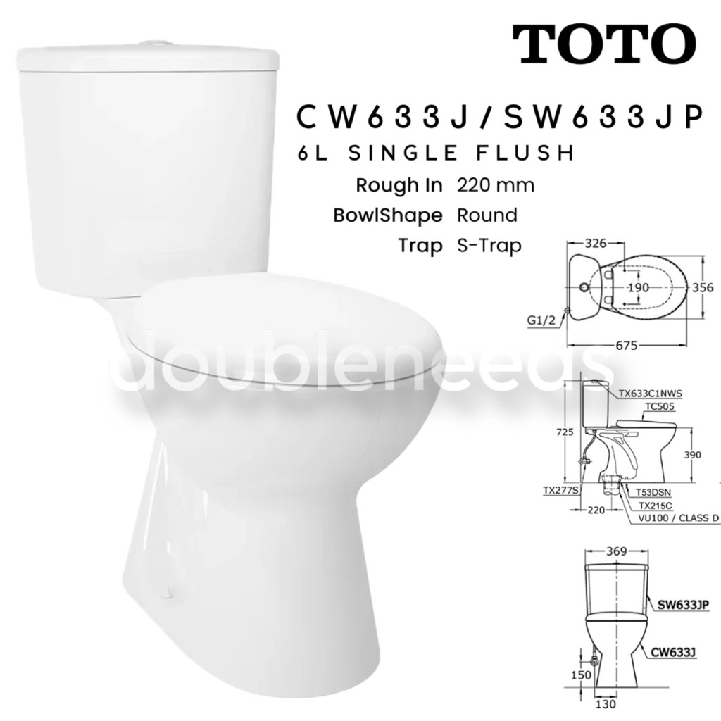 MONOBLOK TOTO CW633J / SW633JP SINGLE FLUSH / KLOSET DUDUK TOTO