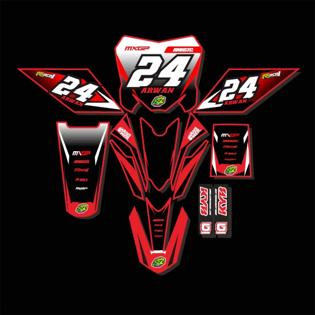 decal motor ojek gabah merah hitam putih