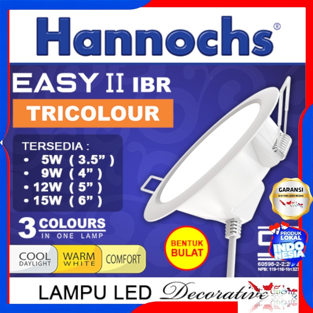 Lampu Downlight Hannochs EASY 3w 3WARNA Tricolor Bulat Panel led hannochs downlight led hannochs Dow