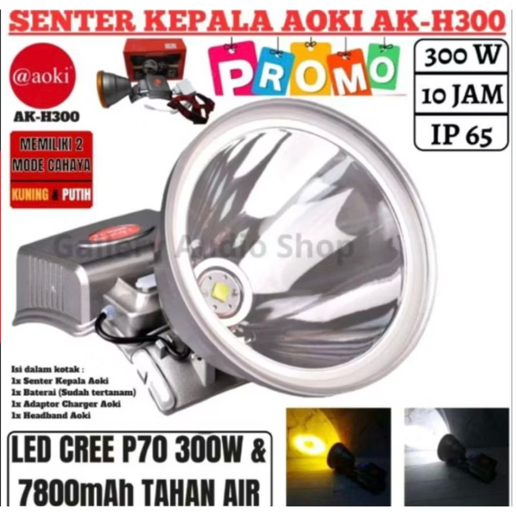 Senter Kepala Jumbo Aoki Headlamp 150 250 300 500 Watt LED CREE P50 P70 P90 Cahaya Putih Tahan Sampa