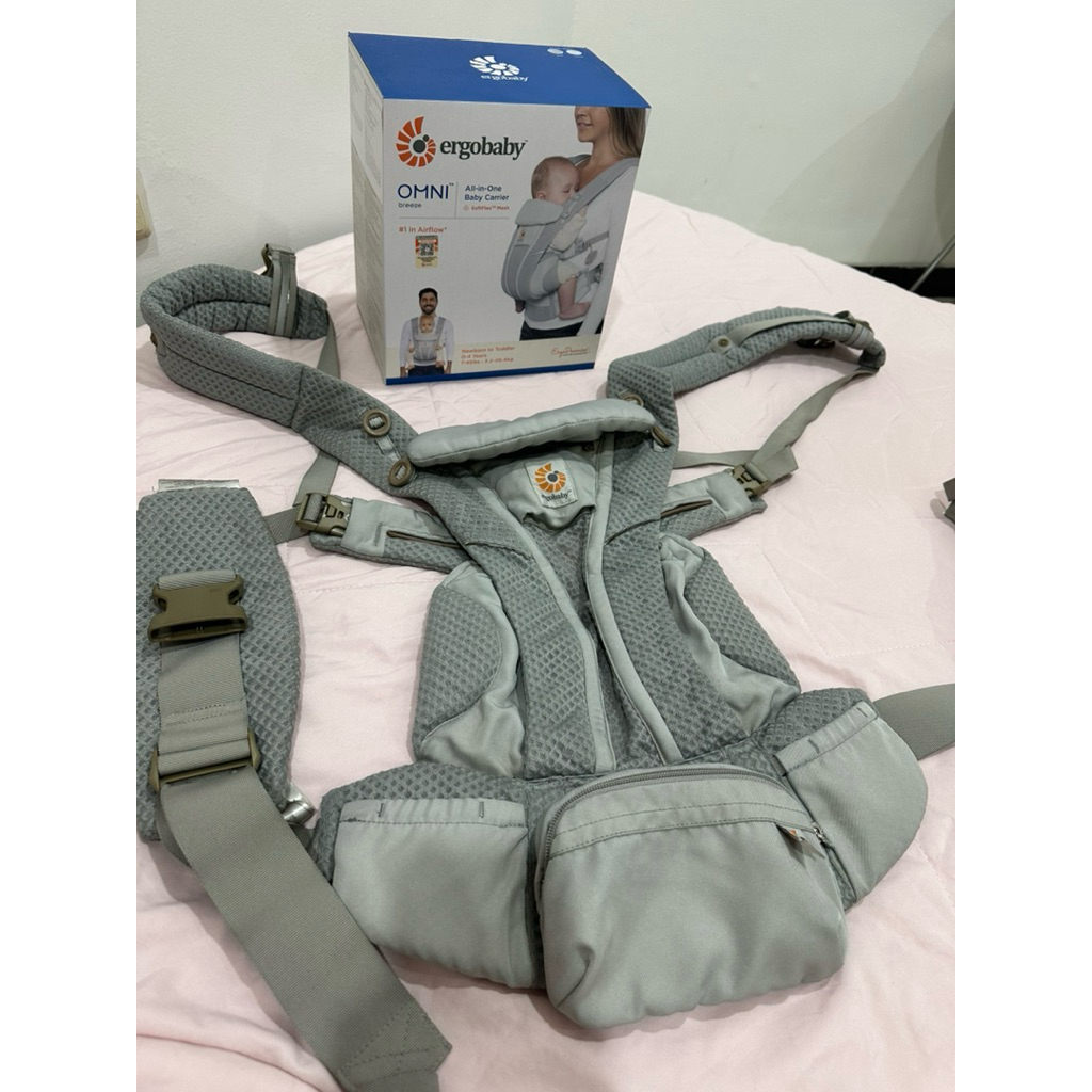 PRELOVED gendongan carrier ergobaby omni breeze pearl grey FREE carrier bag ori ergobaby grey prelov