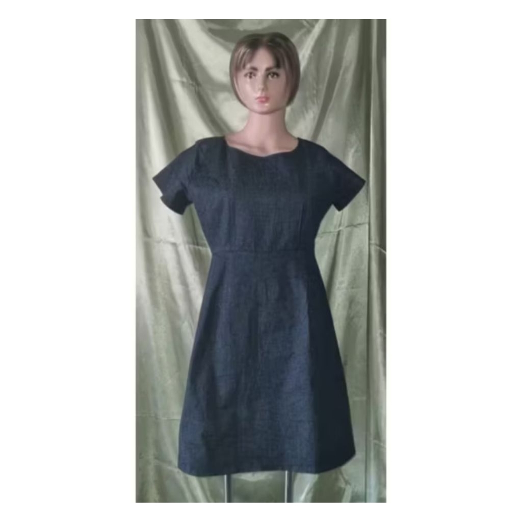dress wanita denim lengan pendek