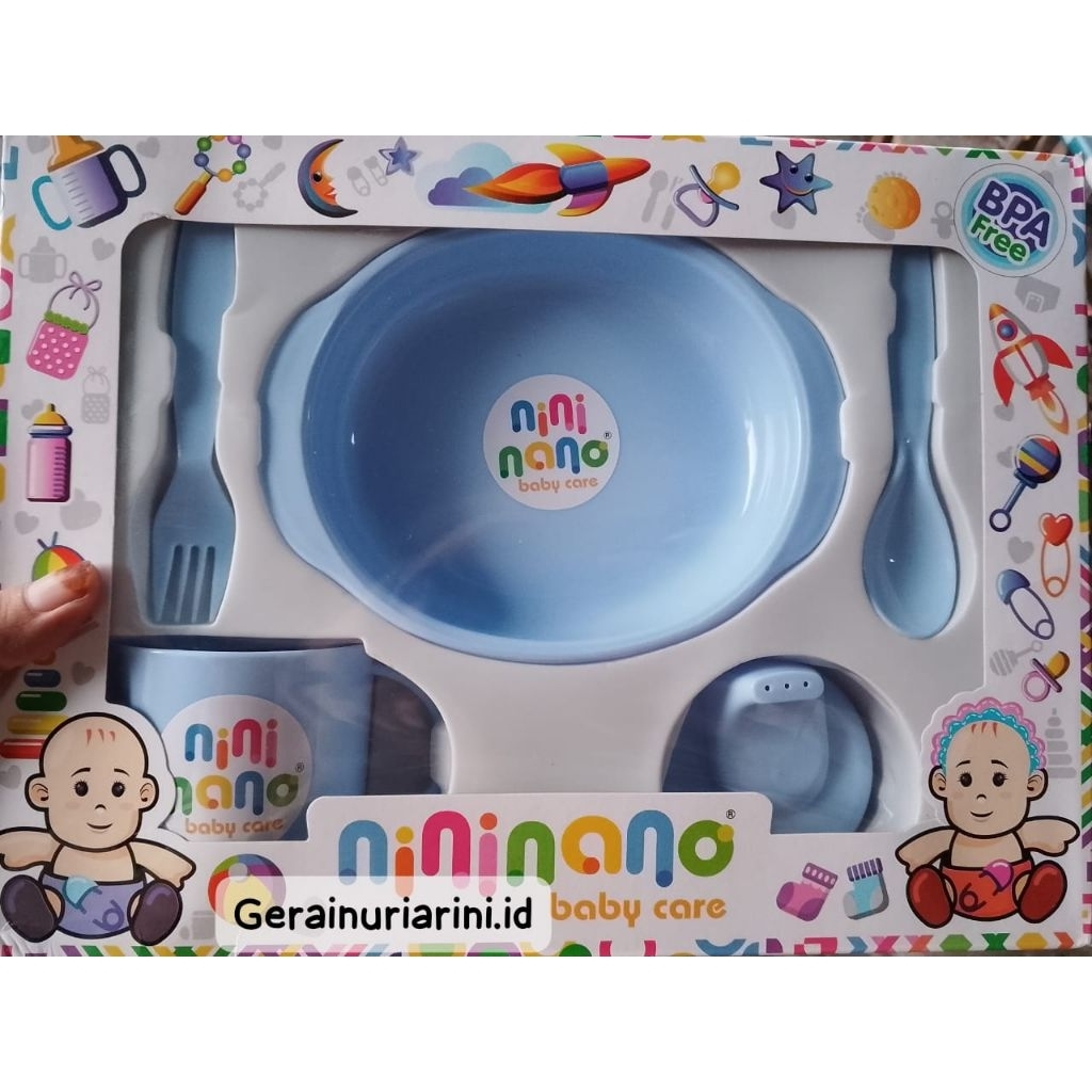 Feeding set NININANO box/ kemasan plastik FEEDING SET MURAH TEMPAT MAKAN BAYI SATU SET