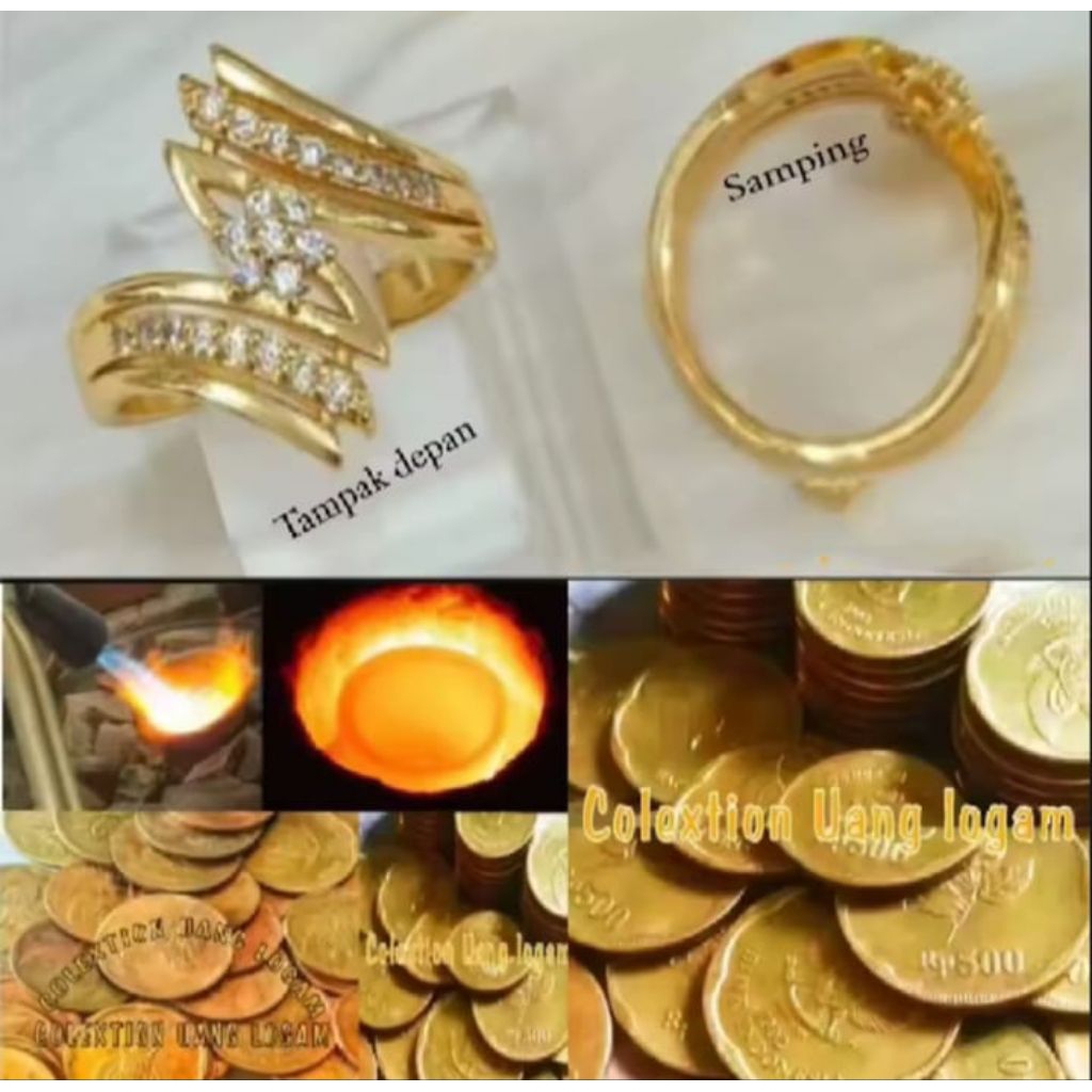 TERBUAT DARI BAHAN KOIN LOGAM ASLI 1991 CINCIN ZIGZAG BUNGA LAPIS EMAS