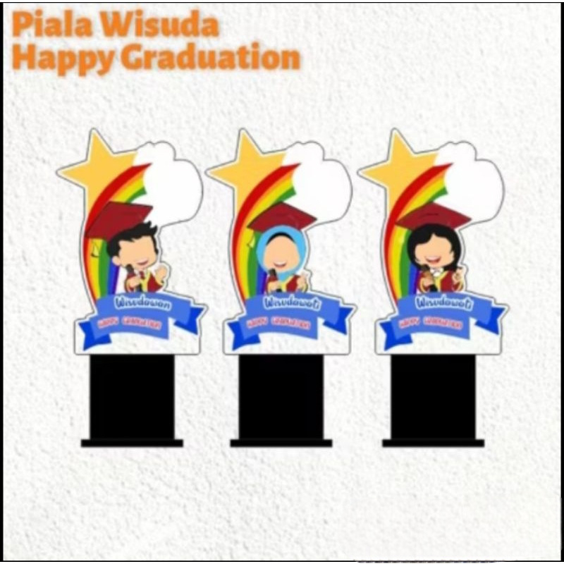 Piala Wisuda Akrilik Untuk TK Model Pelangi Custom Tanpa Wajah
