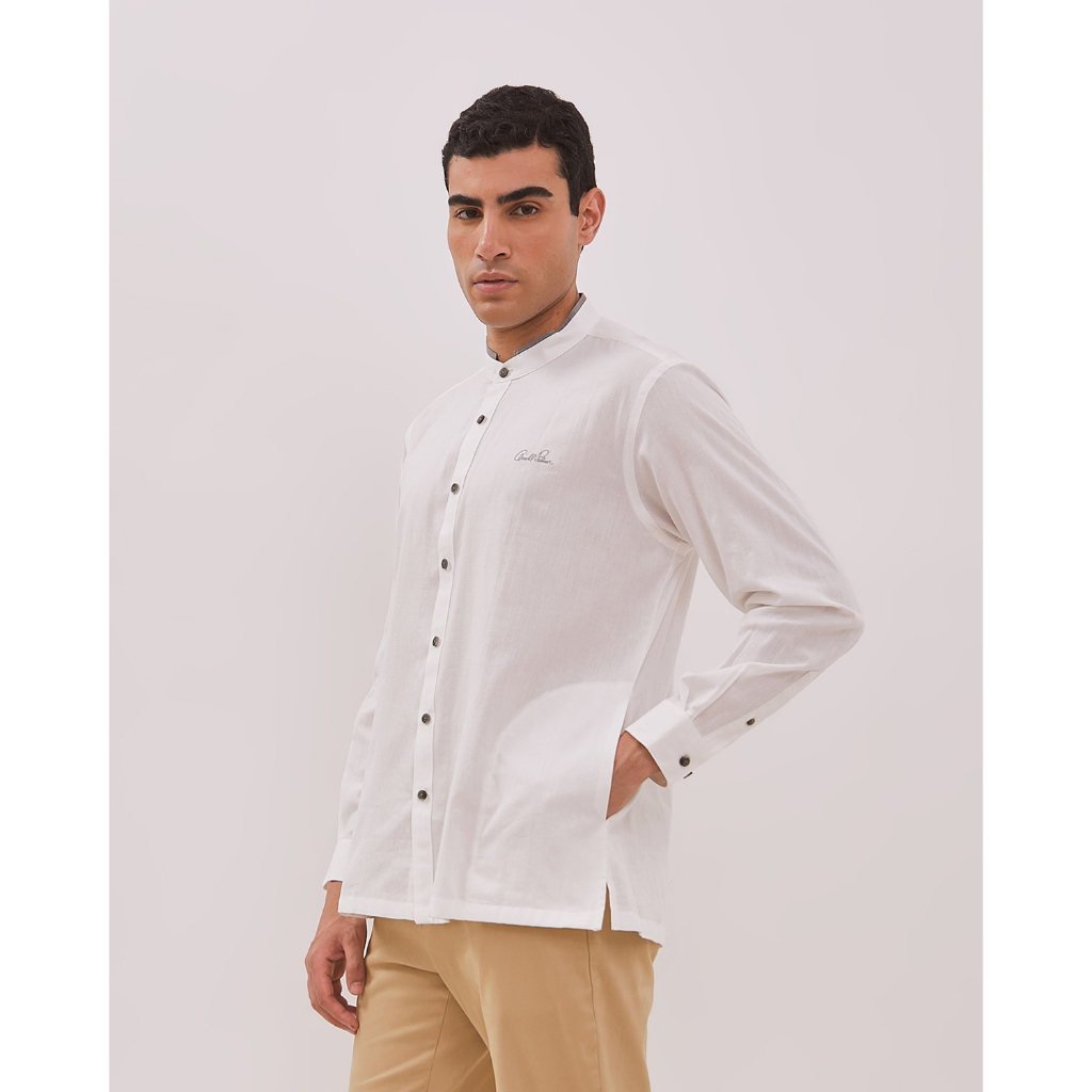 ARNOLD PALMER Kemeja Koko Lengan Panjang Putih Off White Pria - P-ECEF06-A1