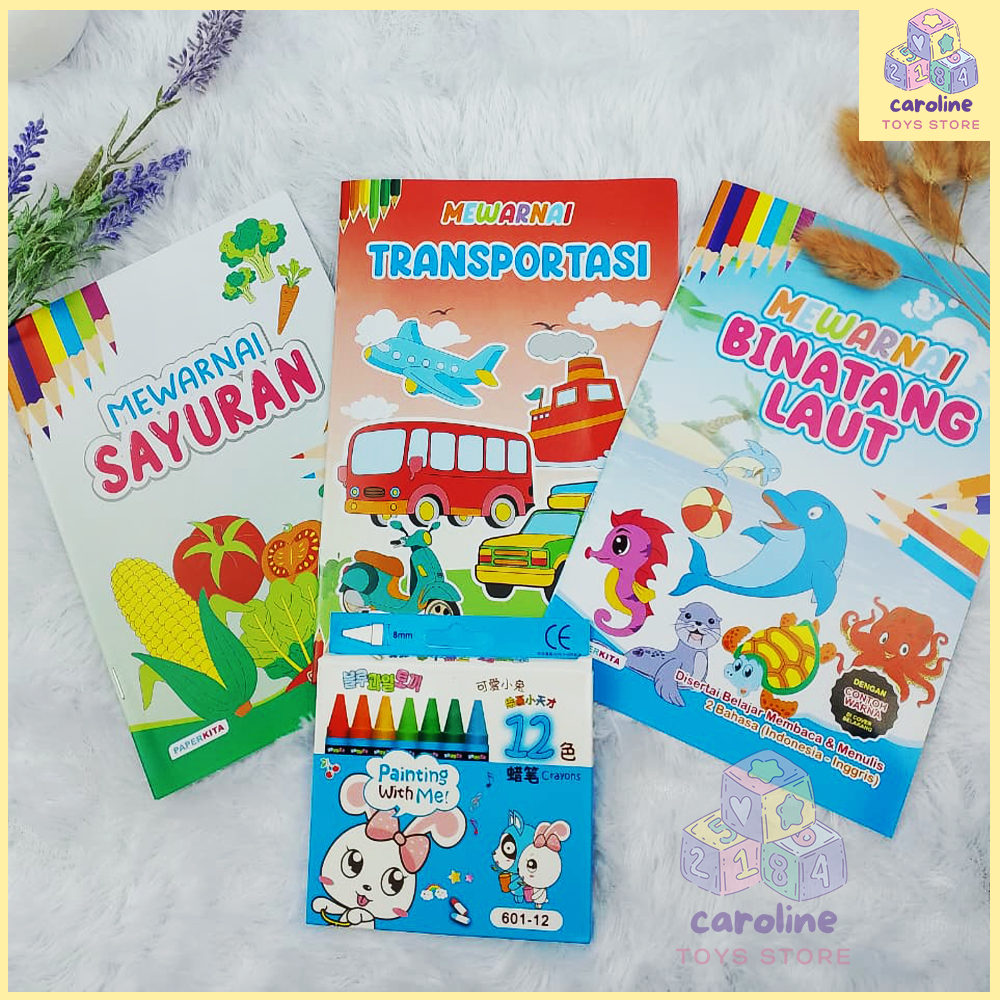 Buku Mewarnai Anak 2-5 Tahun Isi 3 Buku Free Crayon