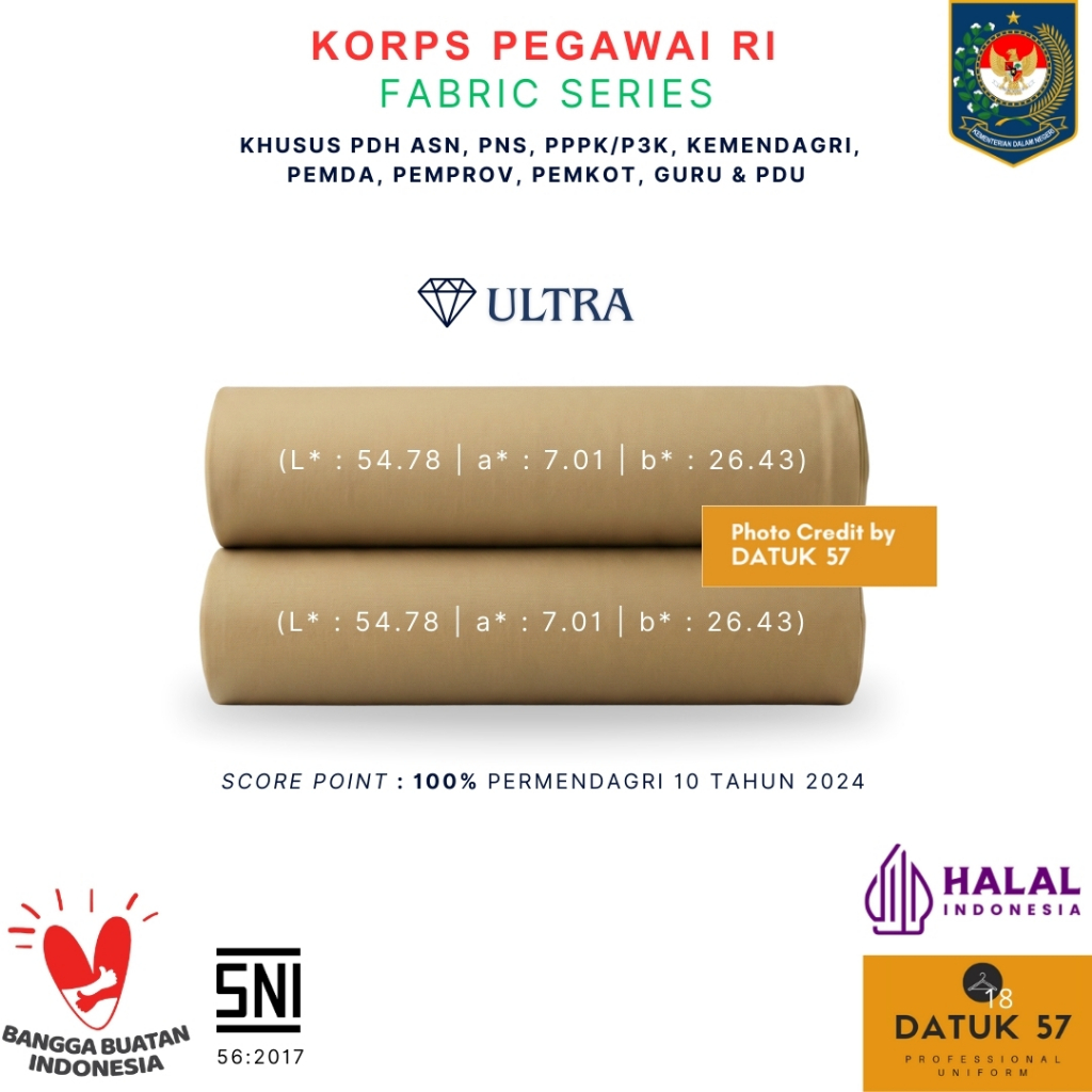 [KAIN] Datuk 57 Ultra Premium Seragam PDH Khaki Pemda PPPK PNS ASN Guru Pegawai Negeri Sipil Setelan
