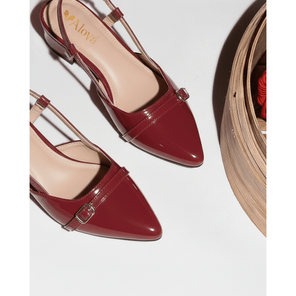 Alova Swift Heels 3cm Pointed Hak Chunky Sepatu Pantofel Strap Heel Vintage Sepatu korea Wanita