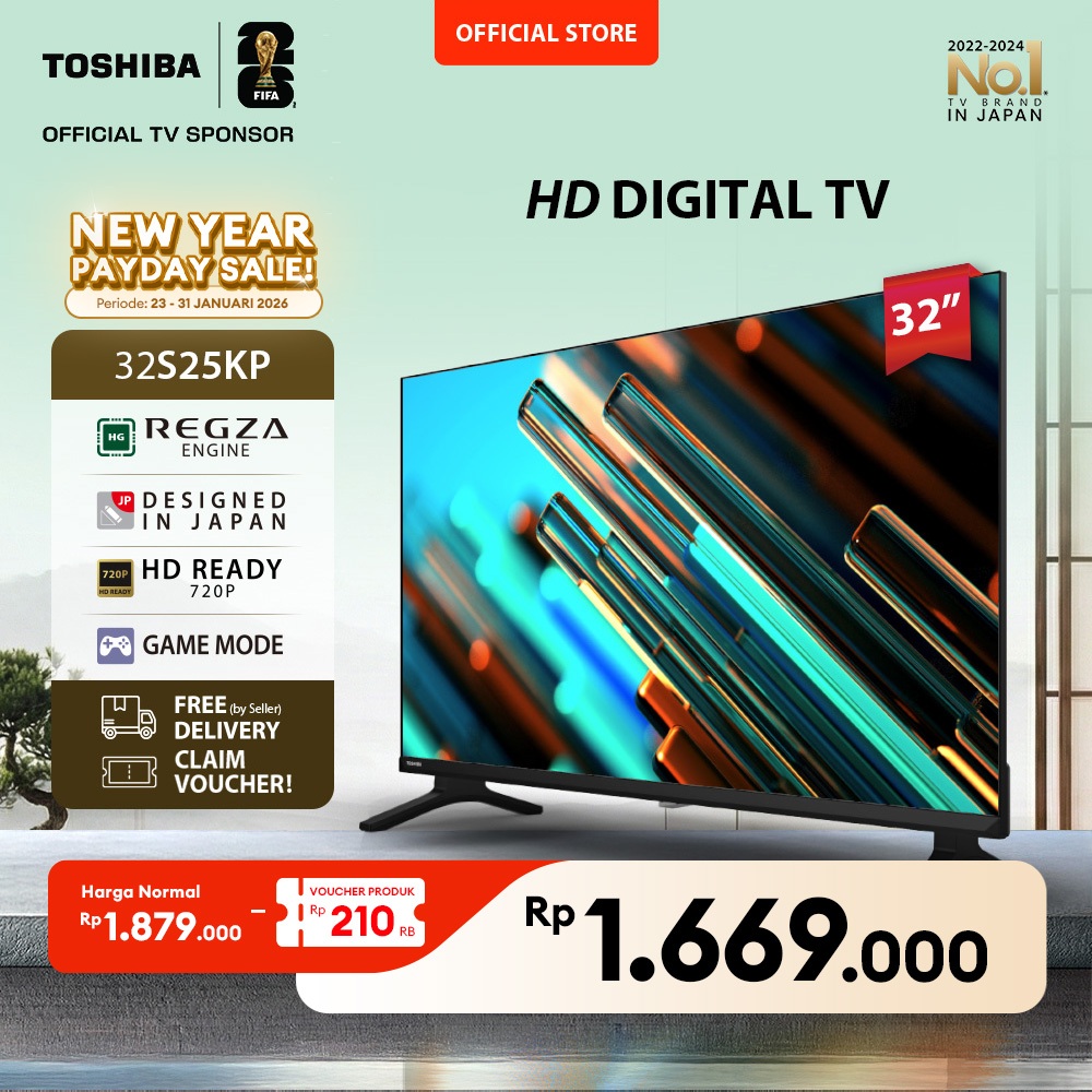 [KHUSUS SPAYLATER] Toshiba TV 32" HD Digital TV - Dolby Audio Regza Game Mode HDMI USB - 32S25KP
