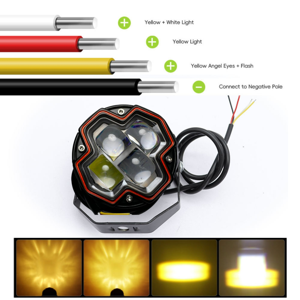 Lampu Sorot Depan LED Motor 4 Lensa Angel Eye 30W – Lampu Tembak Tambahan Jarak Jauh Putih Kuning Or