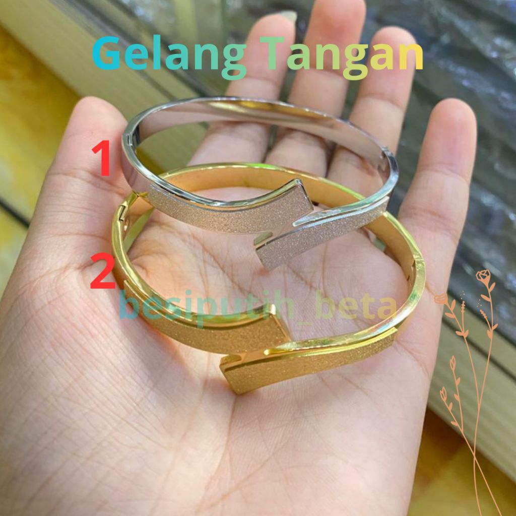 Gelang tangan besi putih ambon sepuh kuning / besi putih asli