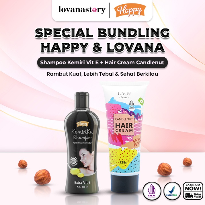 Special Bundling Happy Shampoo Kemiriku Vit. E 100ml + Lovana Hair Cream Candlenut 125gr - Perawatan