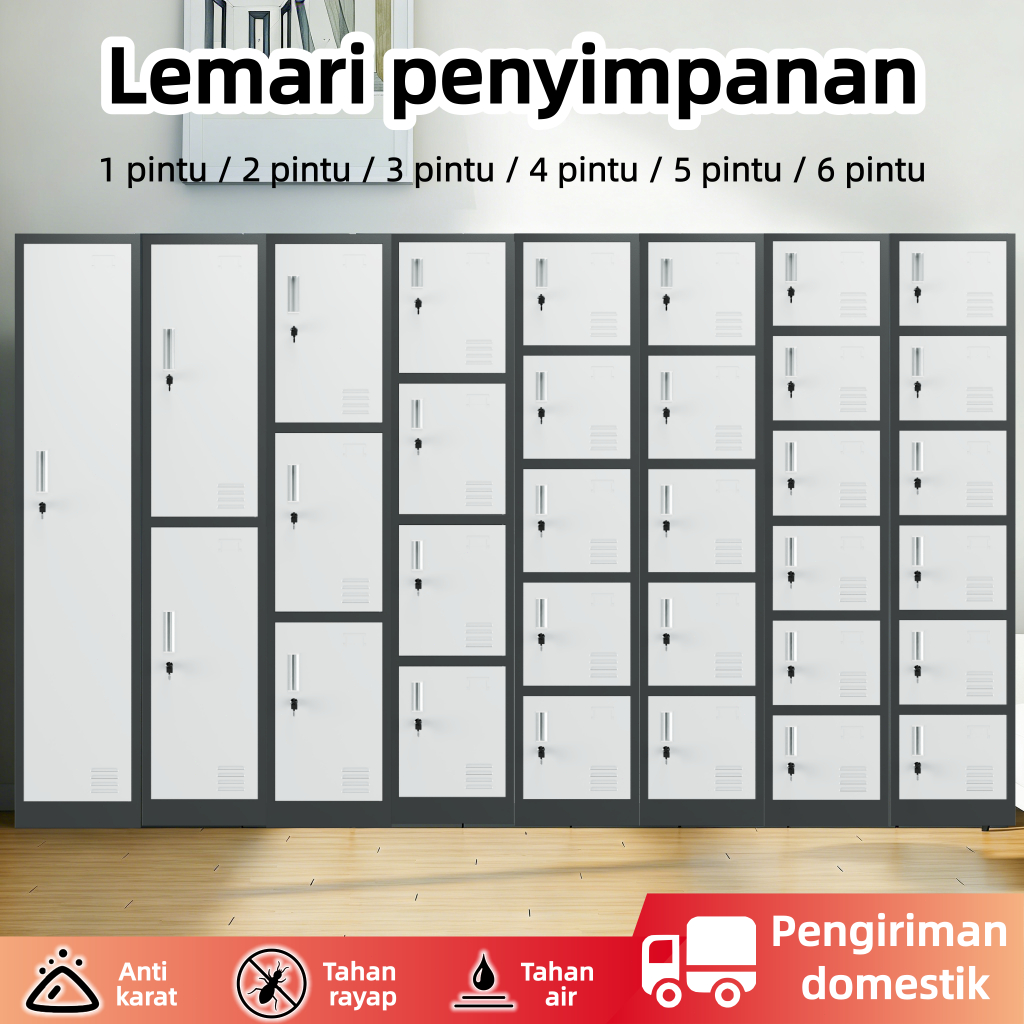 Lemari Loker Besi - Loker Karyawan Multi-Pintu dengan Kunci, untuk Penyimpanan Tas, Buku, dan Baju