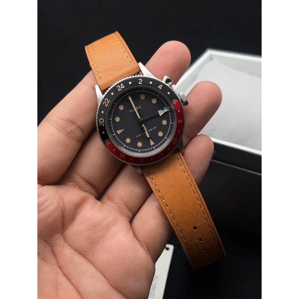 Timex Waterbury TW2V74000 Traditional GMT Grey Dial Tan Leather Strap