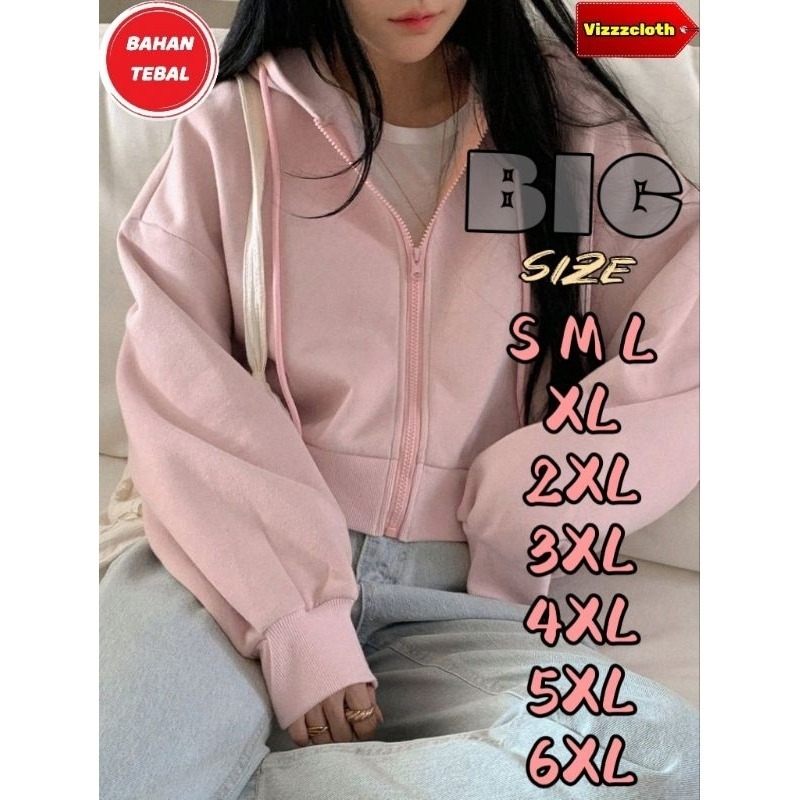 JAKET WANITA HOODIE ZIPPER CROP RESLETING TANPA SAKU