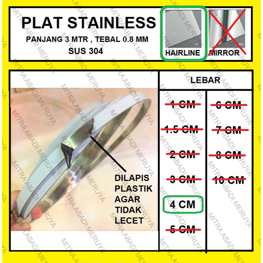 Plat Stainless Hairline 4 cm Plat Strip SS Lis Stainless