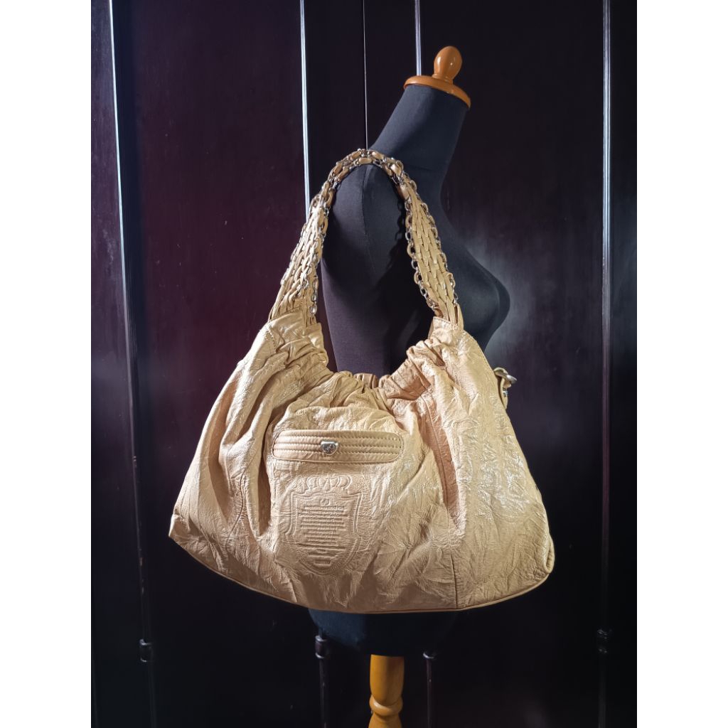 Shoulder Bag / Tas Bahu Kulit Asli Detail Anyaman Brand CETTU Beige Genuine Leather Preloved/second