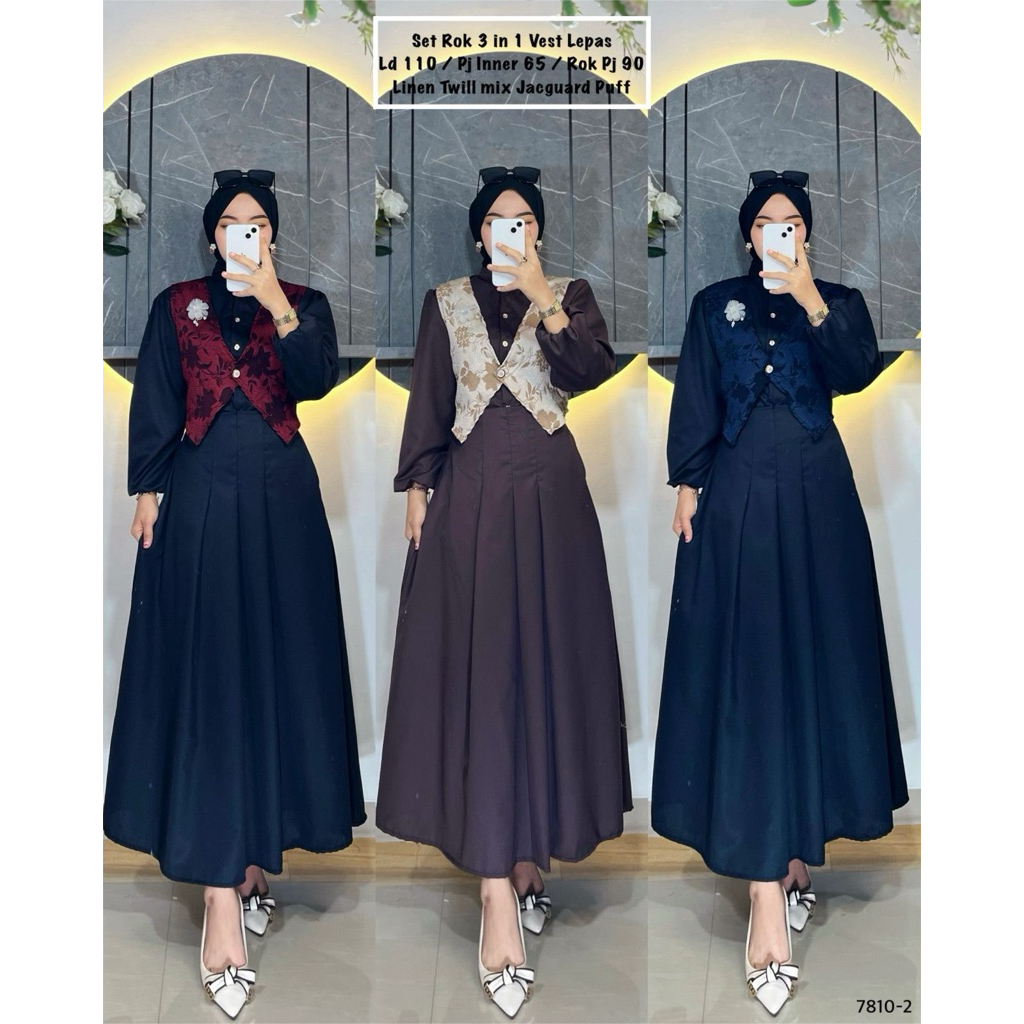SET ROK 3in1 PREMIUM ATASAN KEMEJA VEST DAN ROK PREMIUM