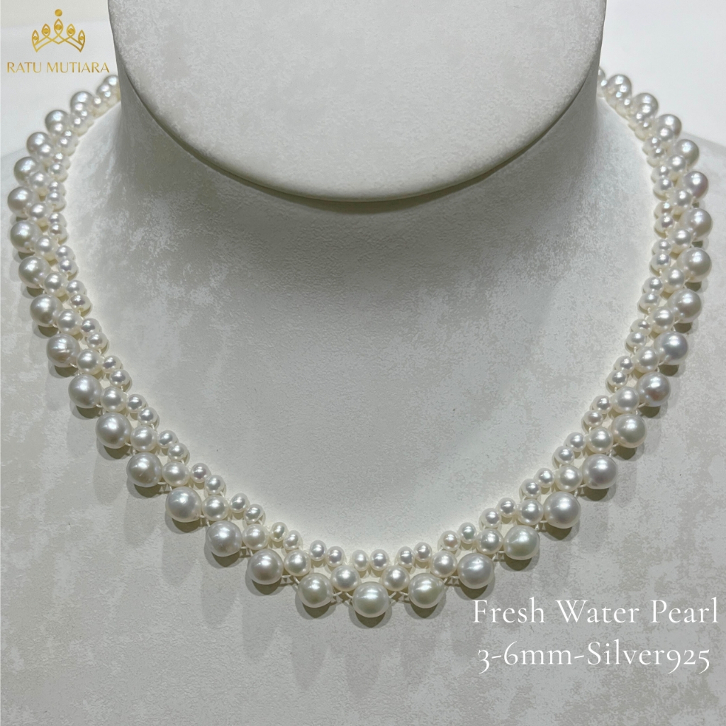 Kalung Mutiara Air Tawar Asli 3-6 mm Handcraft Kerajinan Tangan