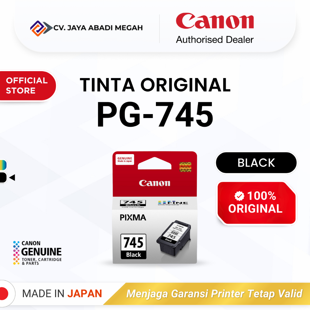 100% ORIGINAL Tinta Canon PG 745 Black - Printer MG2570s TS207 TS307a TS707 TR4670s - Tinta Asli