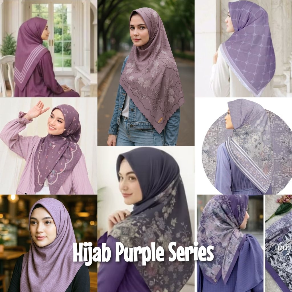 Hijab Segiempat Motif Seri Warna Ungu/Purple/Lavender/Taro/Lilac