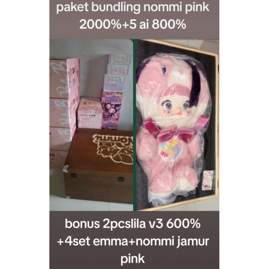 paket bundling nommi pink 2000% dan bb3 Ai 800% 5pcs plus bon bon / boneka blindbox