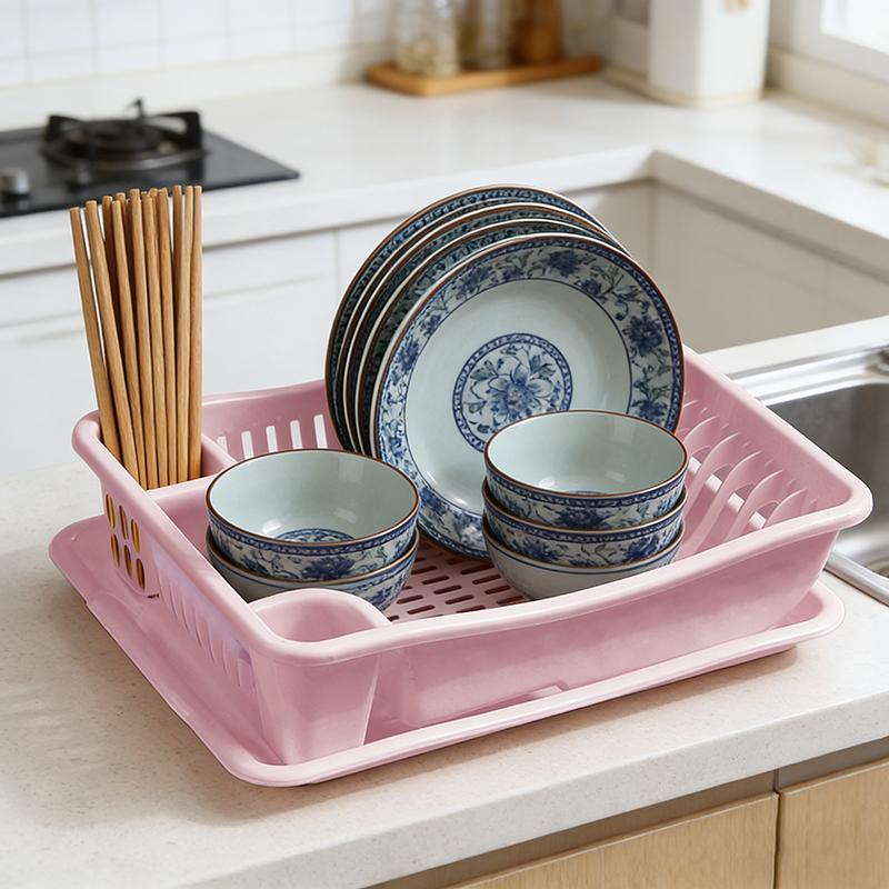 Rak Cuci Piring Westafel Rak Pengering Piring Plastik Minimalis Keranjang Piring Dengan Tirisan Air 