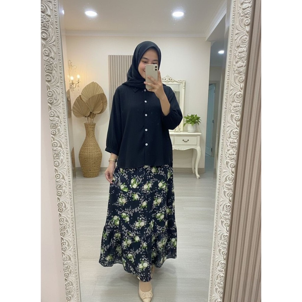 GAURISET ROK RAYON MIX CRINKLE // SET ROK MOTIF RAYON MIX CRINKLE // SETELAN KOMBINASI POLOS MOTIF /