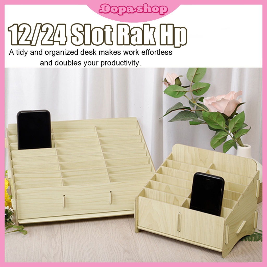Rak Tempat Hp 12/24 Slot Rak Hp Service Management Box Rak Kayu Untuk Susunan Handphone Rak Kayu