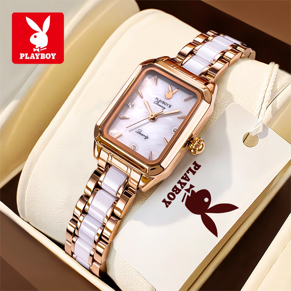 PLAYBOY Jam Tangan Wanita Anti Air Original Fashion Luxury Tali Keramik Cewek Analog Women Watch Cod