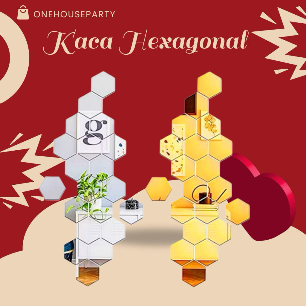 Kaca Cermin hexagonal cermin tempel dinding segi enam mirror Acrylic One house party