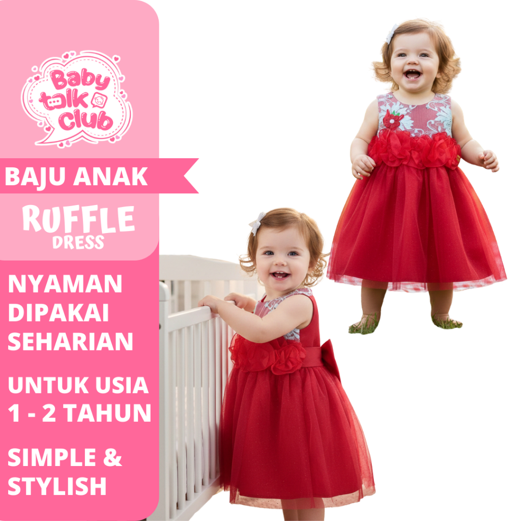 Ruffle Party Dress Baju Anak Pesta Bayi Untuk Usia 1 - 2 Tahun Hadiah Ulang Tahun Z2