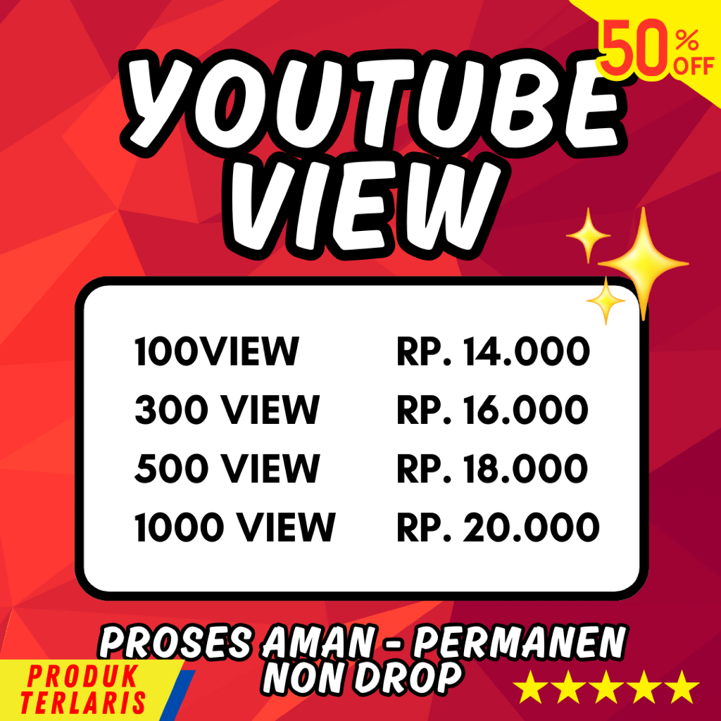 DISKON View Like YT Penonton You*Tube Organik Permanen 1000 Viewer YT Aman Monet Bergaransi Non Drop